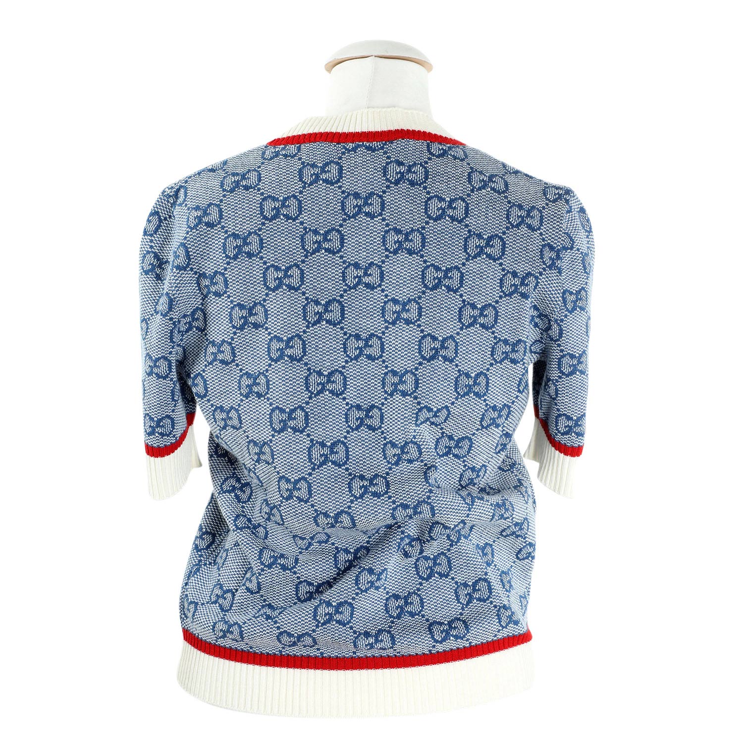 GUCCI Pullover, Gr. S.NP.ca.: 650,-€. Eingewebtes GG-Supreme auf blau-/weißem Textil mit Bündchen. - Image 4 of 4