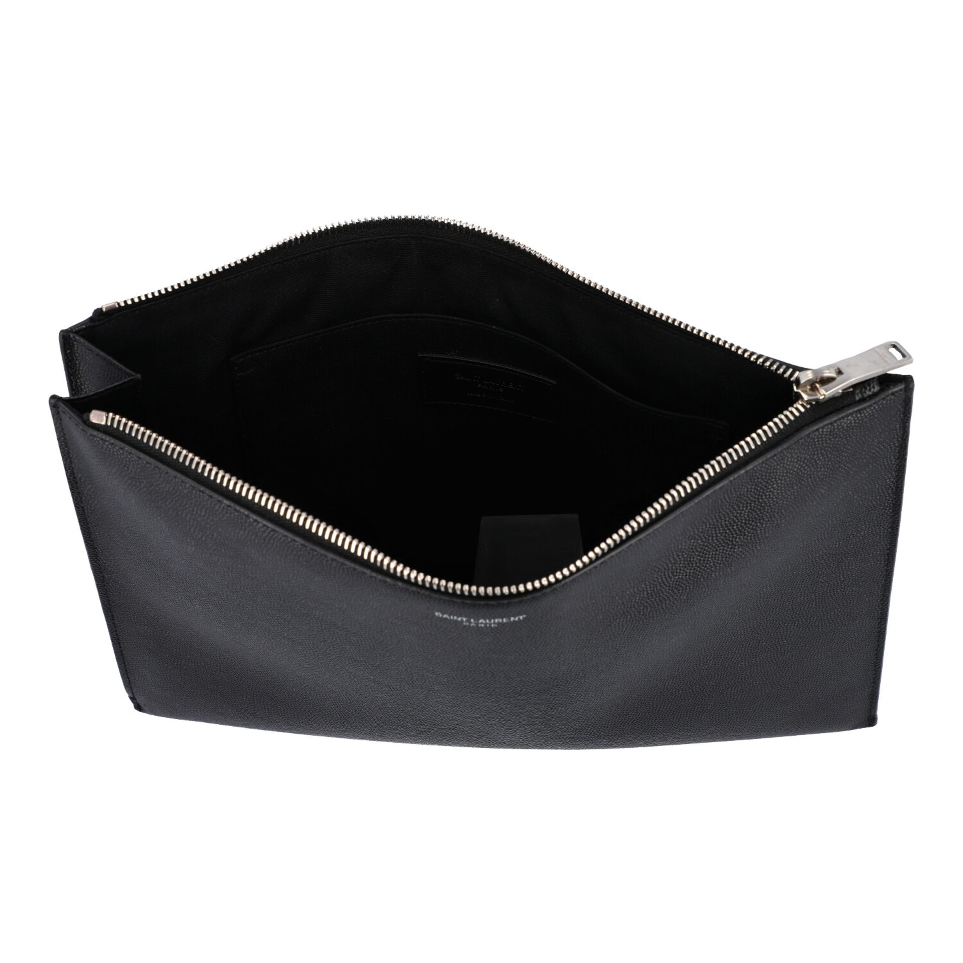 SAINT LAURENT Clutch, NP. ca.: 400,-€.Fein genarbtes Leder in Schwarz mit silberfarbener Hardware, - Bild 6 aus 6