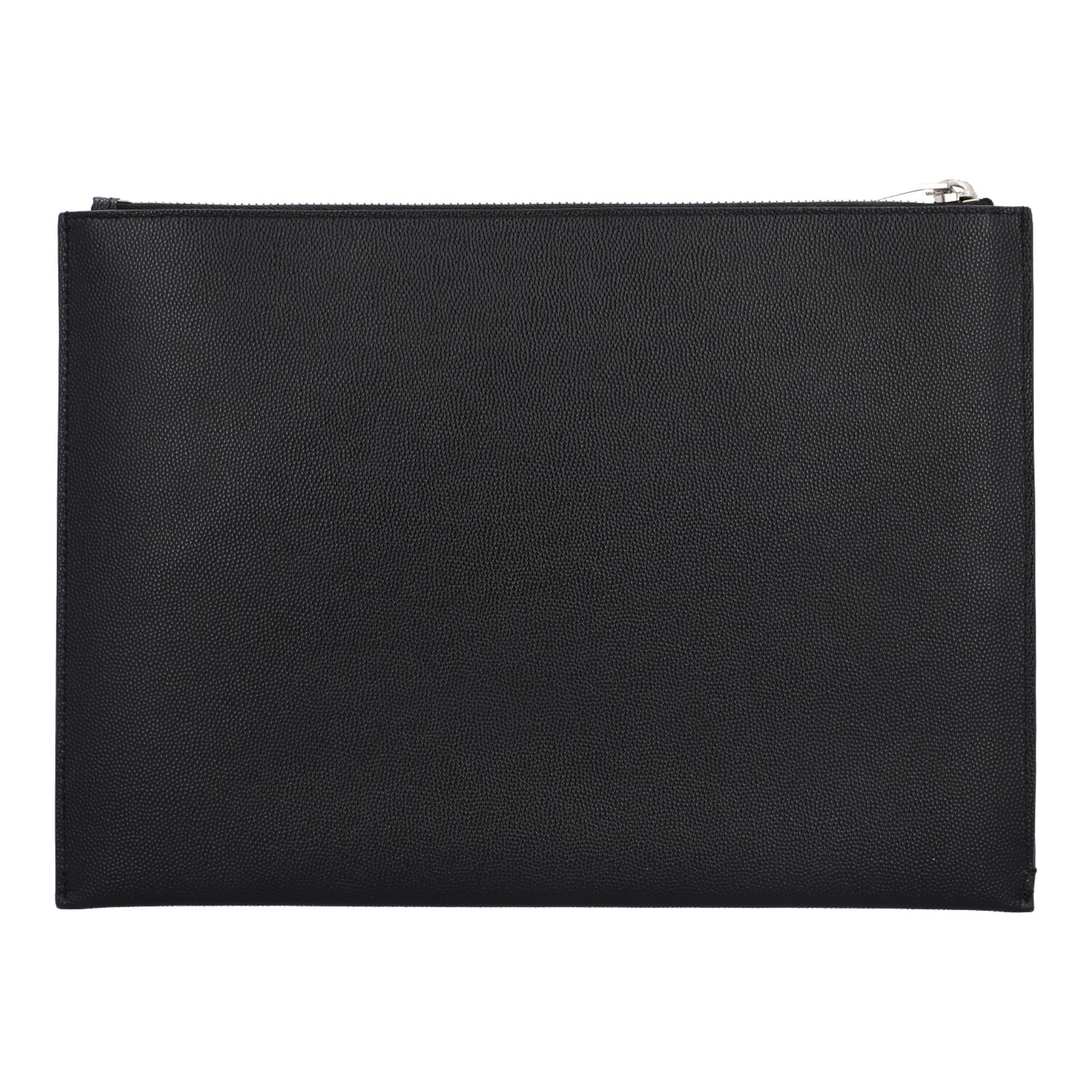 SAINT LAURENT Clutch, NP. ca.: 400,-€.Fein genarbtes Leder in Schwarz mit silberfarbener Hardware, - Bild 4 aus 6