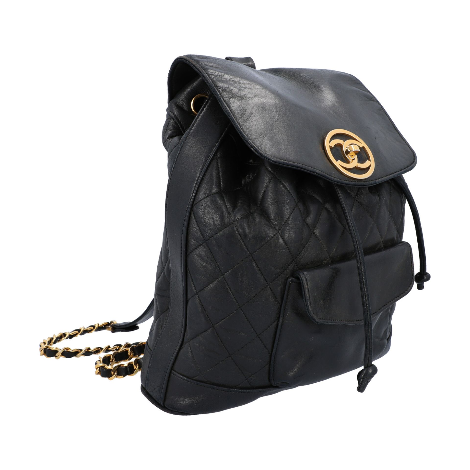 CHANEL VINTAGE Rucksack, Koll.: 1991-1994.Lammleder-Modell in Rauten gesteppt, goldfarbene Hardware, - Bild 2 aus 10