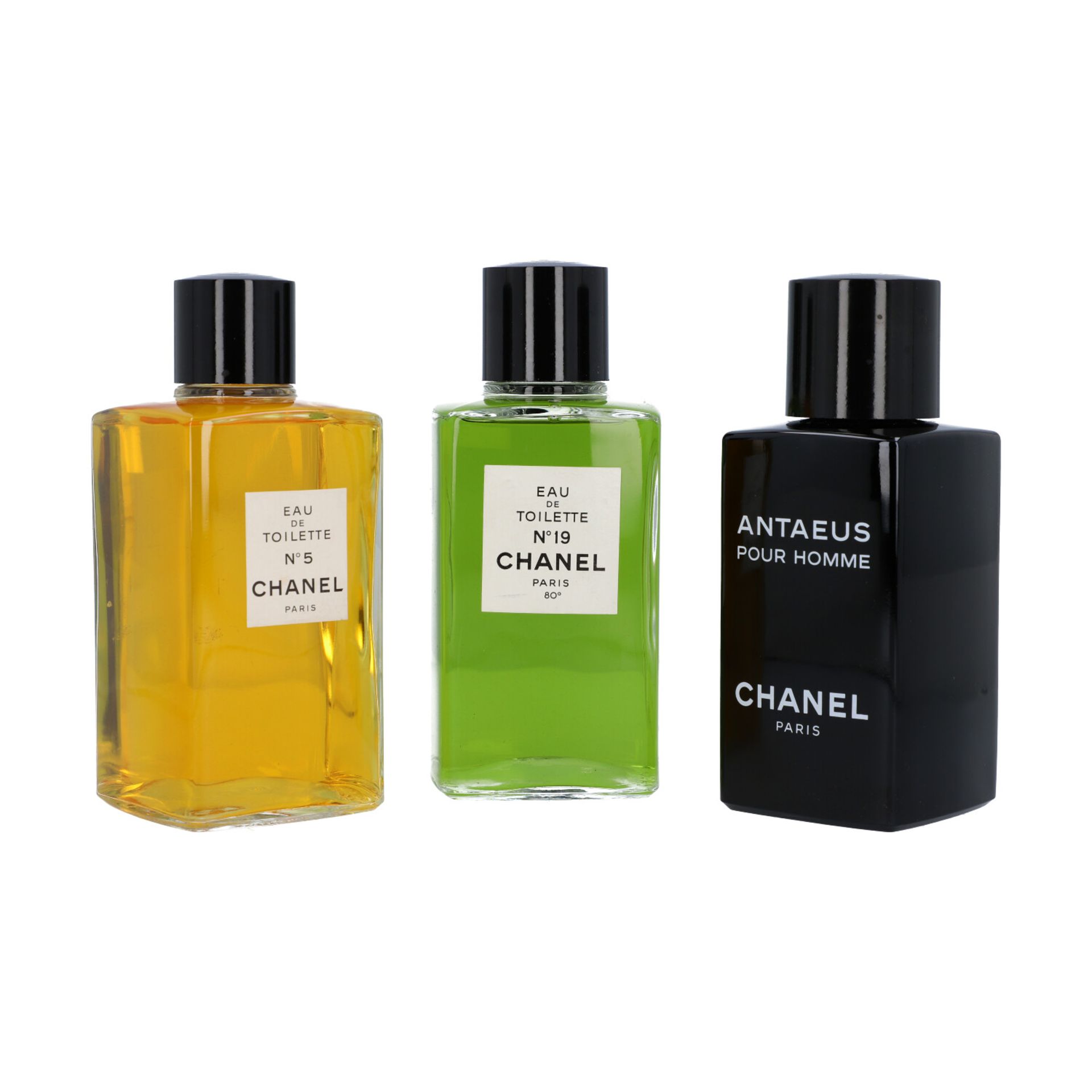 CHANEL VINTAGE Facticen Set.1x "No. 19", 1x "ANTAEUS POUR HOMME", 1x "No.5". Sehr guter Erhalt.