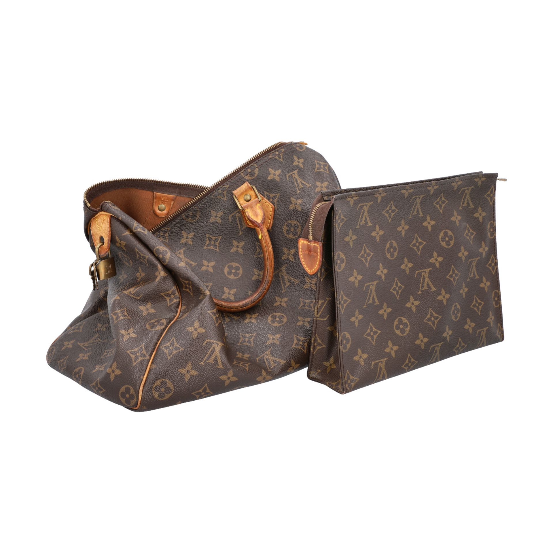 LOUIS VUITTON VINTAGE Konvolut.Handtasche "SPEEDY 35", Koll. 1987, akt. NP.: 815,-€ mit Clutch aus - Bild 10 aus 10