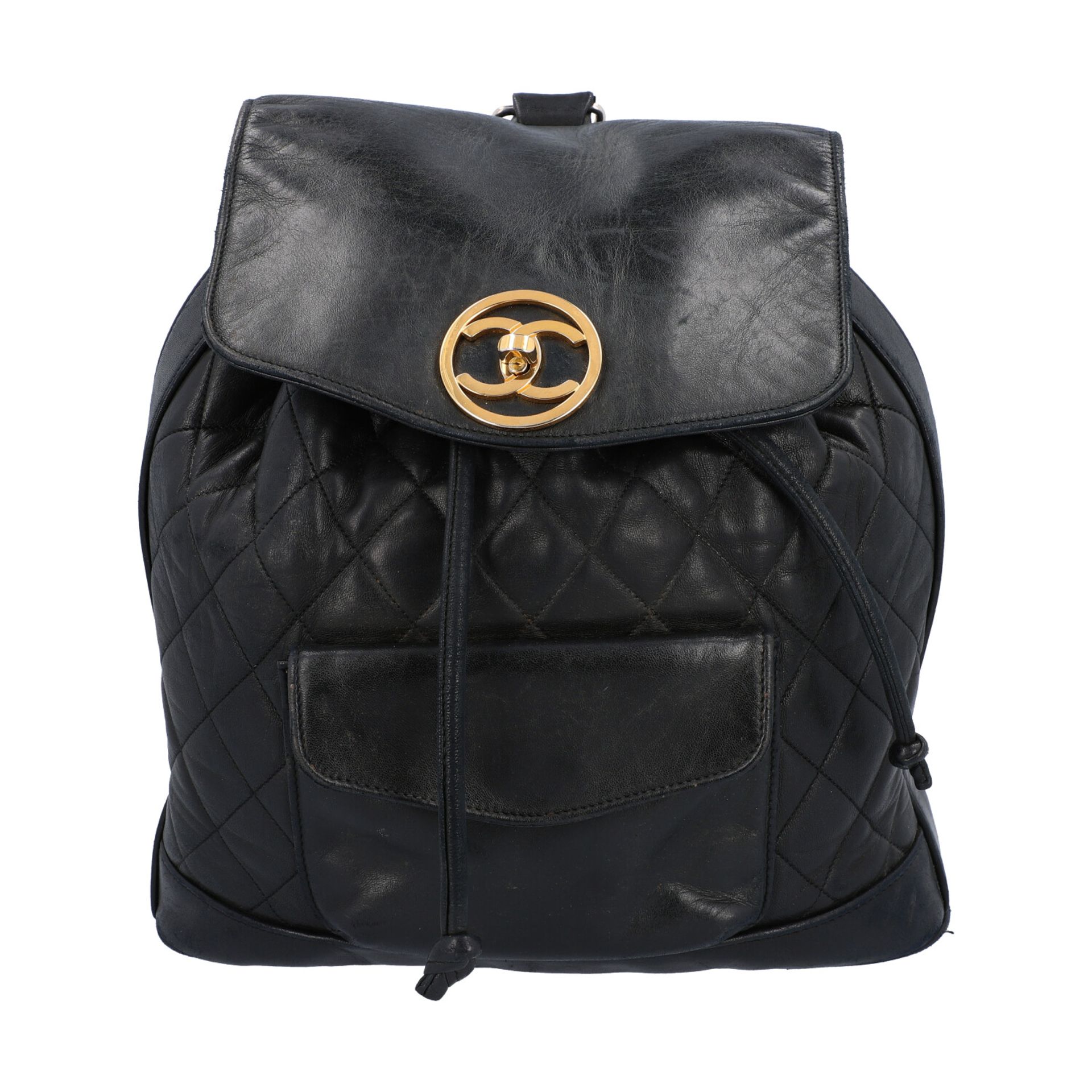 CHANEL VINTAGE Rucksack, Koll.: 1991-1994.Lammleder-Modell in Rauten gesteppt, goldfarbene Hardware,