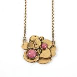 Vintage Norwegian Eivind G Hillestad necklace, two round pink cabochon cut stones, mounted on rose