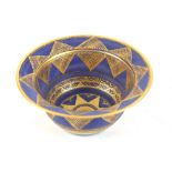 Mary Rich, studio pottery bowl,with gilt geometric patterns on a blue ground, signed to base, 14cm