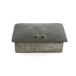 Tudric pewter box the lid set with two green hardstone cabochons, base stamped and numbered 0125,