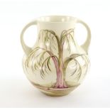 Moorcroft rare 'Weeping Willow' pattern twin-handled vase, signed to base, 20.5cm high,. No