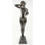 A late 20th century bronze, modelled as a nude lady, on square base, signed Chapagne, 79 cm .