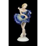 Karl Ens figure of a ballet dancer in a blue dress, height 28 cm . Firing fault on foot, see