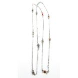 Arts & Crafts, silver long chain, hand-made twist design interspersed with plaques of enamel, the
