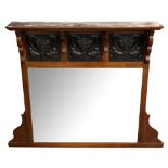 Mahogany over mantel mirror with three metal finish tiles, 80 x 80 cm, and two copper covered