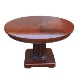 Ralph Lauren circular drum table on column base, labelled, height 78 cm, diameter 127 cm .