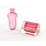 A Murano cased casket clear over pink glass, similar bottle vase, V. Nason for Murano bottle and