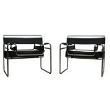 Marcel Breuer a pair of Wassily chairs in leather and chrome, designed in 1925, these examples