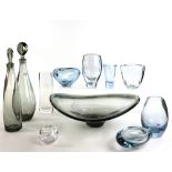 A collection of mid century Scandinavian art glass including Per Lutken for Holmegaard, smoked glass