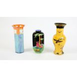 Carlton Ware baluster vase with enamelled decoration of tree, bird of paradise and butterflies on