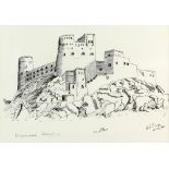After Lieutenant M Beeching 10 prints of Castles 24cm x 34cm and a hand written card .