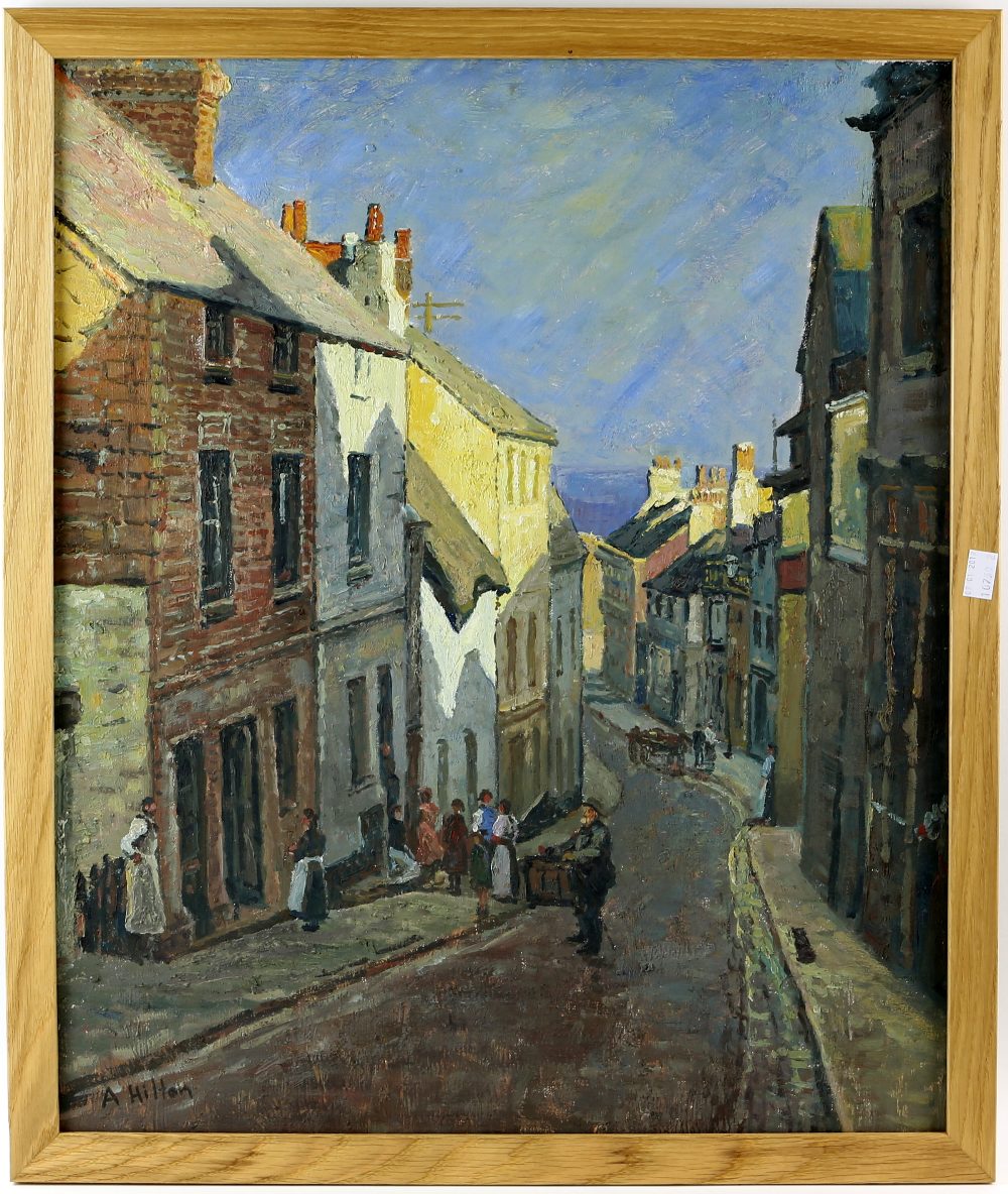A Hilton, Street scene, oil on canvas, signed lower left 60cm x 50cm . - Image 2 of 3