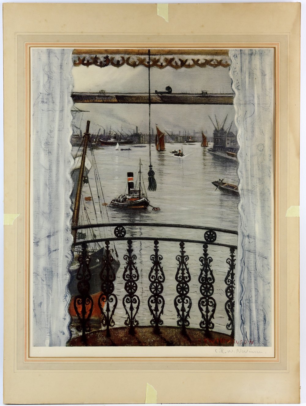 Christopher Richard Wynne Nevinson (British, 1889-1946). 'Greenwich Reach', Lithograph in colours, - Image 2 of 3