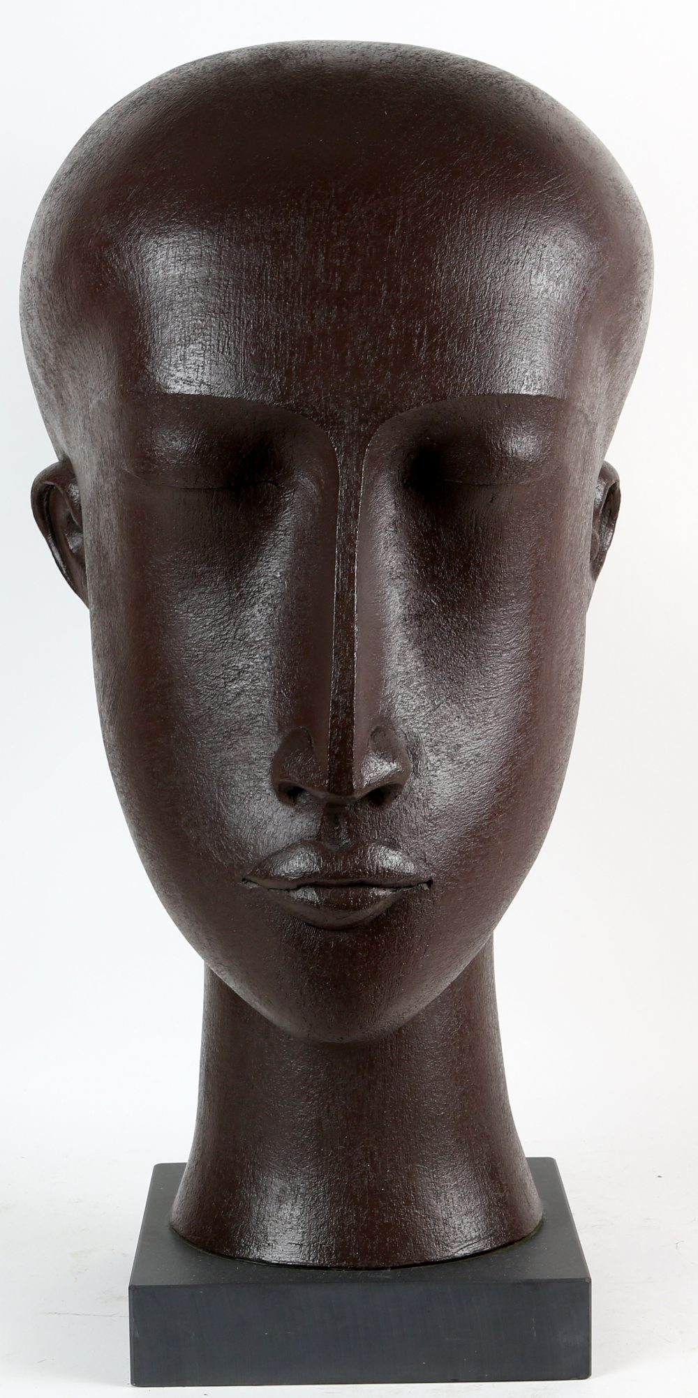 § Patricia Volk, Member of Royal British Society of Sculptors (MRBS) Black Head, stoneware on wooden - Image 5 of 5