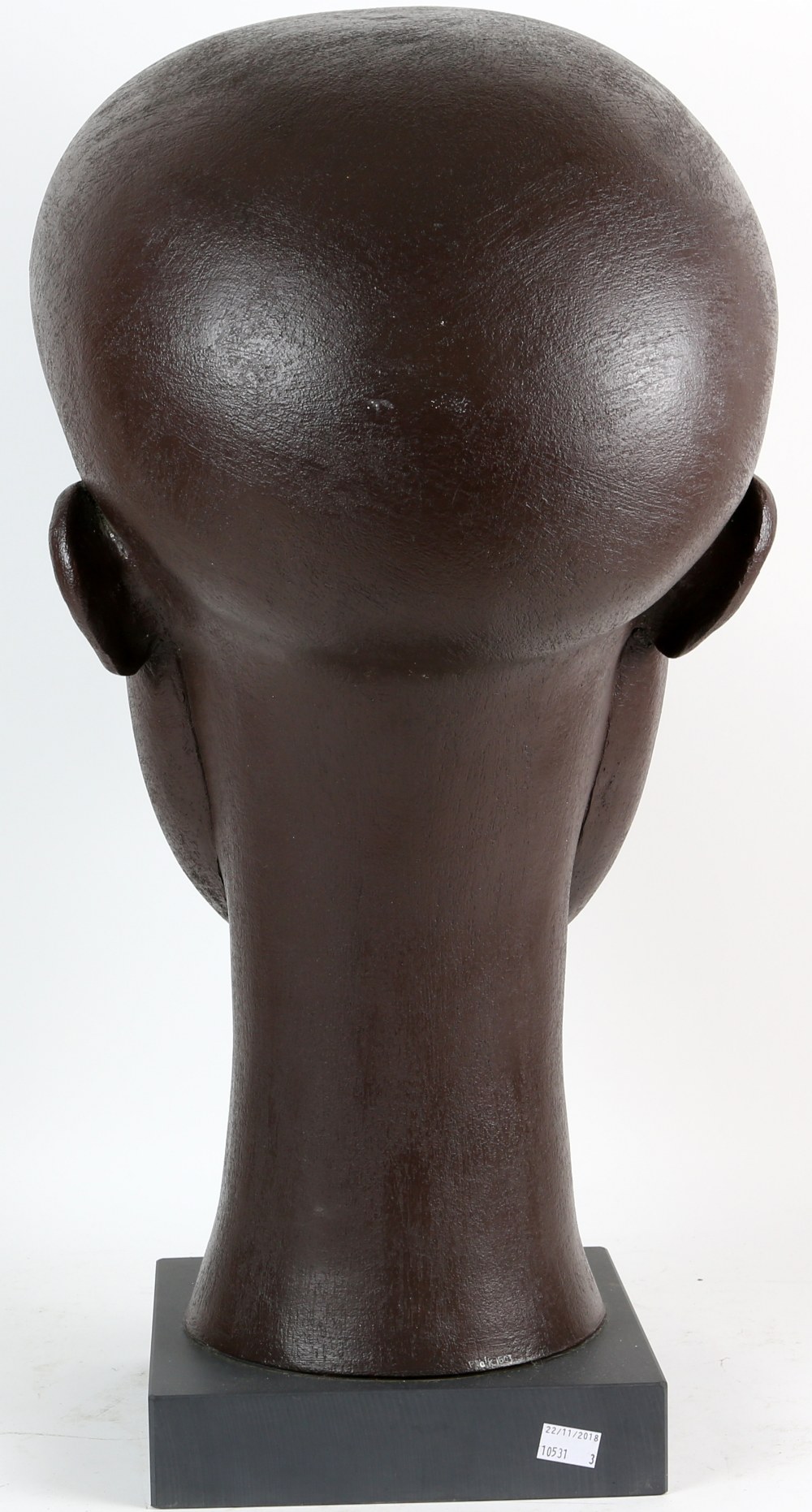 § Patricia Volk, Member of Royal British Society of Sculptors (MRBS) Black Head, stoneware on wooden - Image 3 of 5