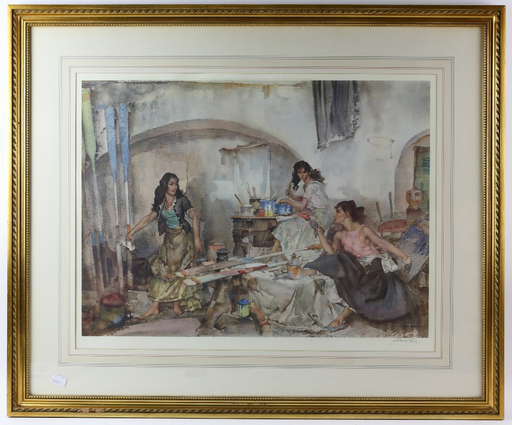 Sir William Russell Flint (British, 1880-1969) 'Painting paddles in a court yard'. Published by - Image 2 of 2