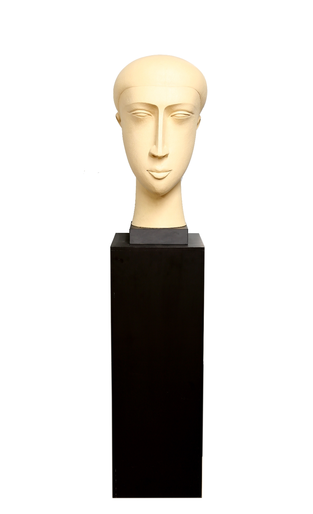 § Patricia Volk, Member of Royal British Society of Sculptors (MRBS) White Head, stoneware on wooden