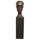 § Patricia Volk, Member of Royal British Society of Sculptors (MRBS) Black Head, stoneware on wooden