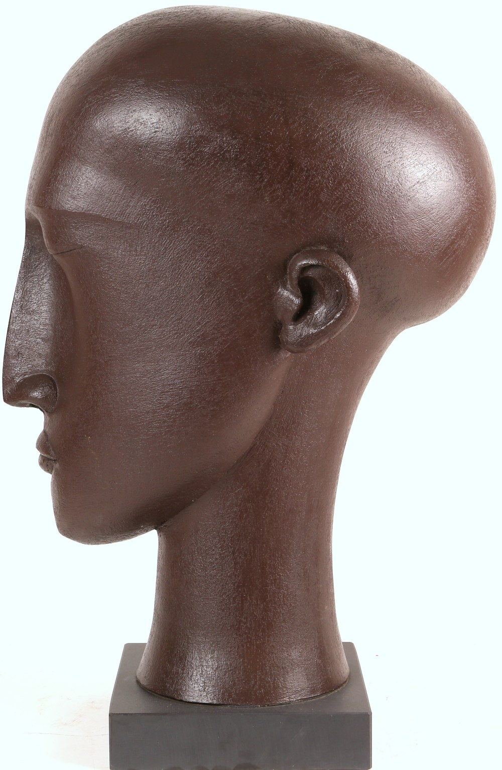 § Patricia Volk, Member of Royal British Society of Sculptors (MRBS) Black Head, stoneware on wooden - Image 2 of 5