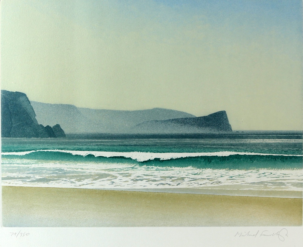 Michael Fairing, limited edition print, coastal scene 79/350 signed in pencil, 35cm x 44cm .