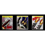 After Roy Lichtenstein. 'As I Opened Fire.....', triptych of prints, unsigned. Each framed and