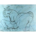 Sue Halliday, 20th/21st century, study of two figures, charcoal on blue watercolour was, signed