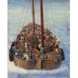 Pithaya Saeng Swang (Thailand). ,Refugee Boat', watercolour on paper. Mounted, image size 43.5 x