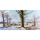 Alwyn Crawshaw (British, b.1934). Winter landscape, oil on canvas, signed, 50cm x 100cm.