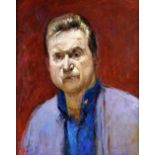 In the manner of Ruskin Spear, portrait of Francis Bacon. Gouache on board. 50 x 40.5cm. Unsigned,