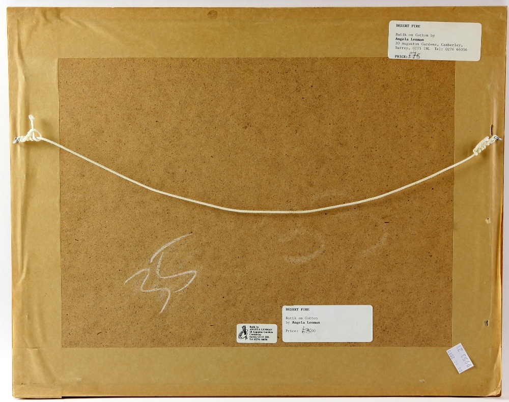 Angela Leman, 'Desert fire Batik on Cotton, signed in pencil on mount 27cm x 37cm . - Image 3 of 4