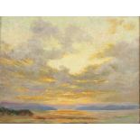 Oil on panel, sunset over a Loch, signed with initials Mc. A and dated 1915 26cm x 34cm.