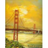 Peter Bunell (American). Golden Gate Bridge, oil on canvas, signed, 25cm cm x 19cm.