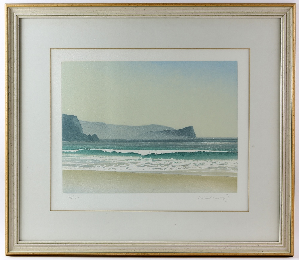 Michael Fairing, limited edition print, coastal scene 79/350 signed in pencil, 35cm x 44cm . - Image 2 of 4