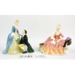 Five Royal Doulton figures to include Solitude (HN2810), Reverie (HN2306), Afternoon Tea (HN1747),