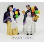 Six Royal Doulton figures to include The Balloon Seller (HN1315), The Balloon Man (HN1954), The