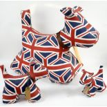 Set of three graduated dogs with union jack motifs by WISH,.