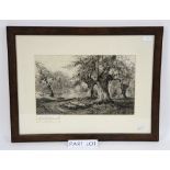 After Alfred de Breanski black and white etching signed in pencil to the margin, Figure with sheep