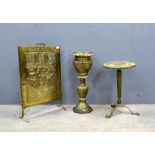 Cast metal table base, two fire screens and other items .