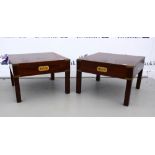 Modern mahogany butlers tray on stand and pair of beside tables .