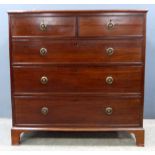 19th century mahogany chest of two short over three long graduated drawers on bracket base,.