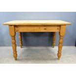 Pine scullery table with single drawer.