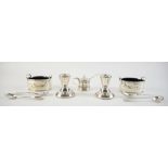 Pair of Victorian silver oval salts, pair of dwarf candlesticks and other items,.