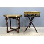 A gypsy table on bobbin turned legs and an oriental style tray top folding table. (2).