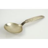 Danish silver caddy spoon, with scrolling flower stem, 12 cm long, 18 gr. .